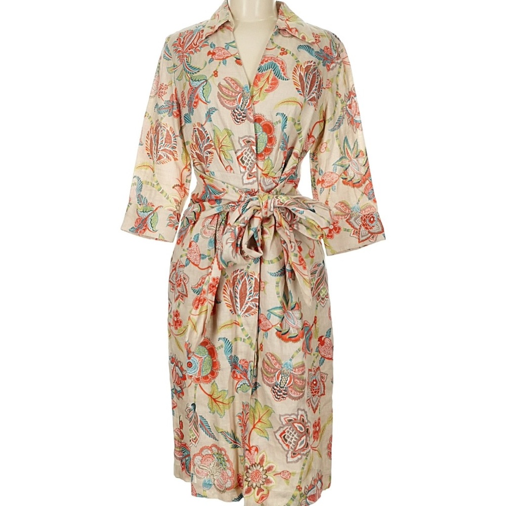 Lafayette 148 Linen Sash Belt Floral Wrap Dress Size 8 - Picture 3 of 8